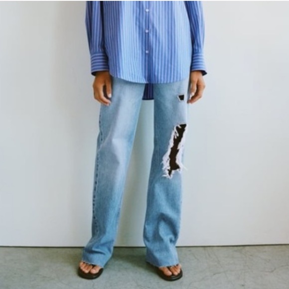 ZARA Wide Leg Full Length Ripped Jeans, Size 6, perfect condition worn once! - Picture 4 of 4